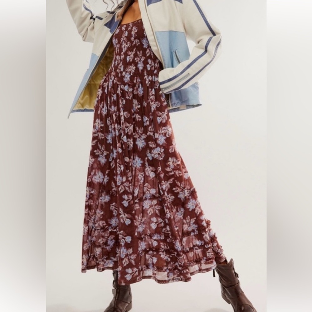 Free People Brown Floral Asymmetrical Dress